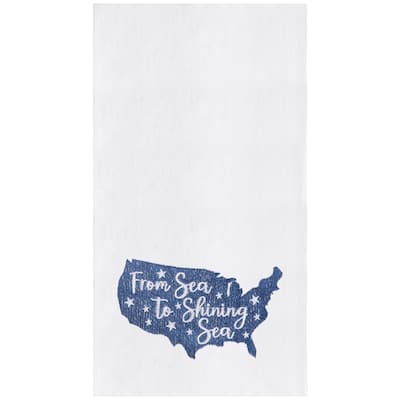 Sea To Shining Sea USA Map Patriotic Embroidered Cotton Flour Sack Kitchen Towel Dishtowel Decoration