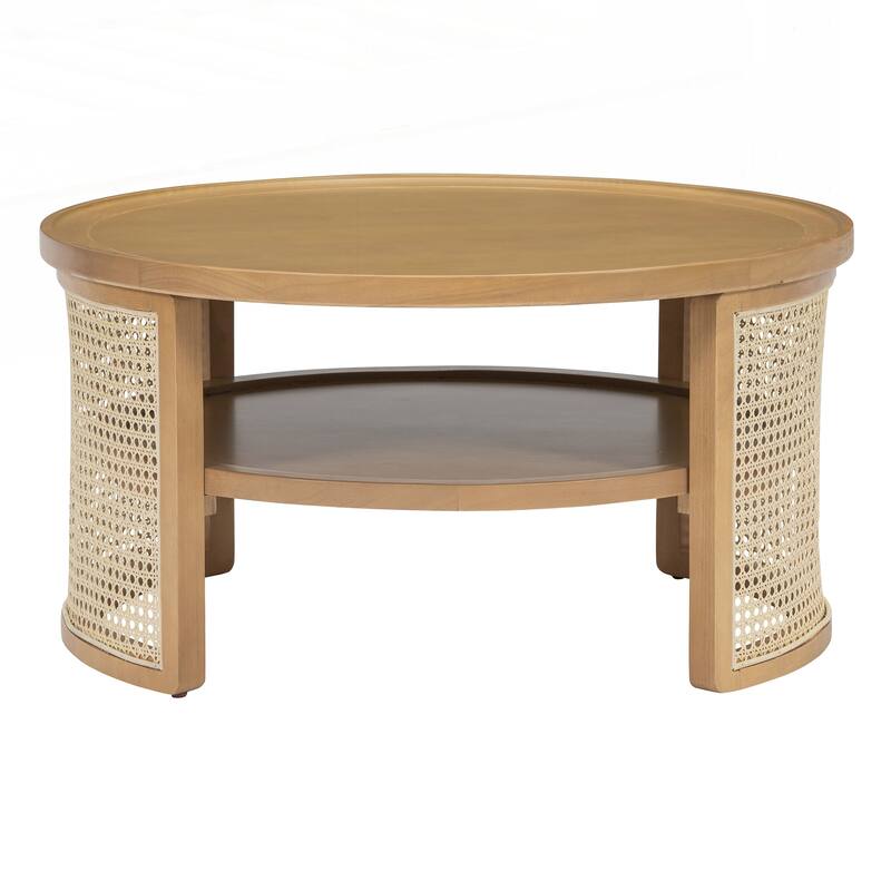 2-Tiered Round Walnut Wood Coffee Table