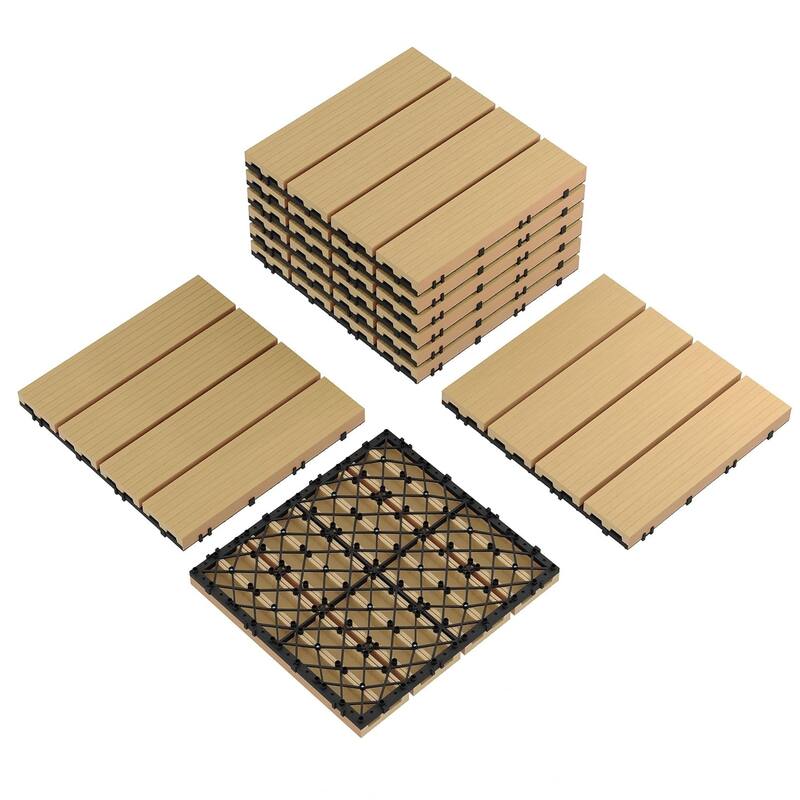 Interlinked-Style Composite Deck Tiles 12"x12", Waterproof - Wood - 9pcs