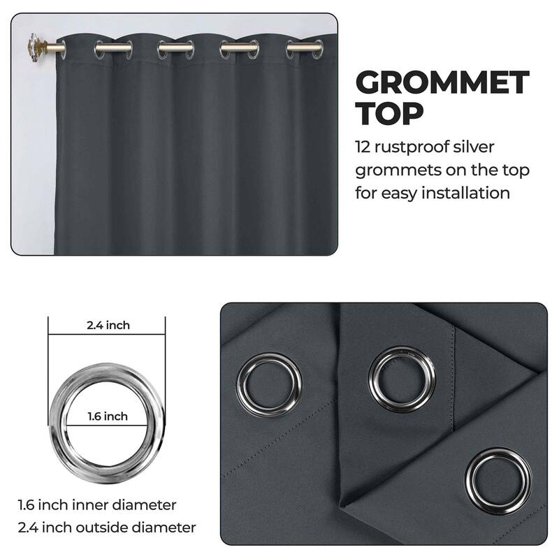 Superior Solid Machine Washable Room Darkening Grommet Blackout Curtains, Set of 2