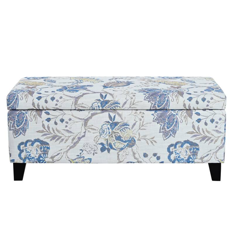 Roomfitters Upholstered Storage Ottoman Bench with Hinged Lid, Floral Fabric Accent Seat for Living Room or Bedroom
