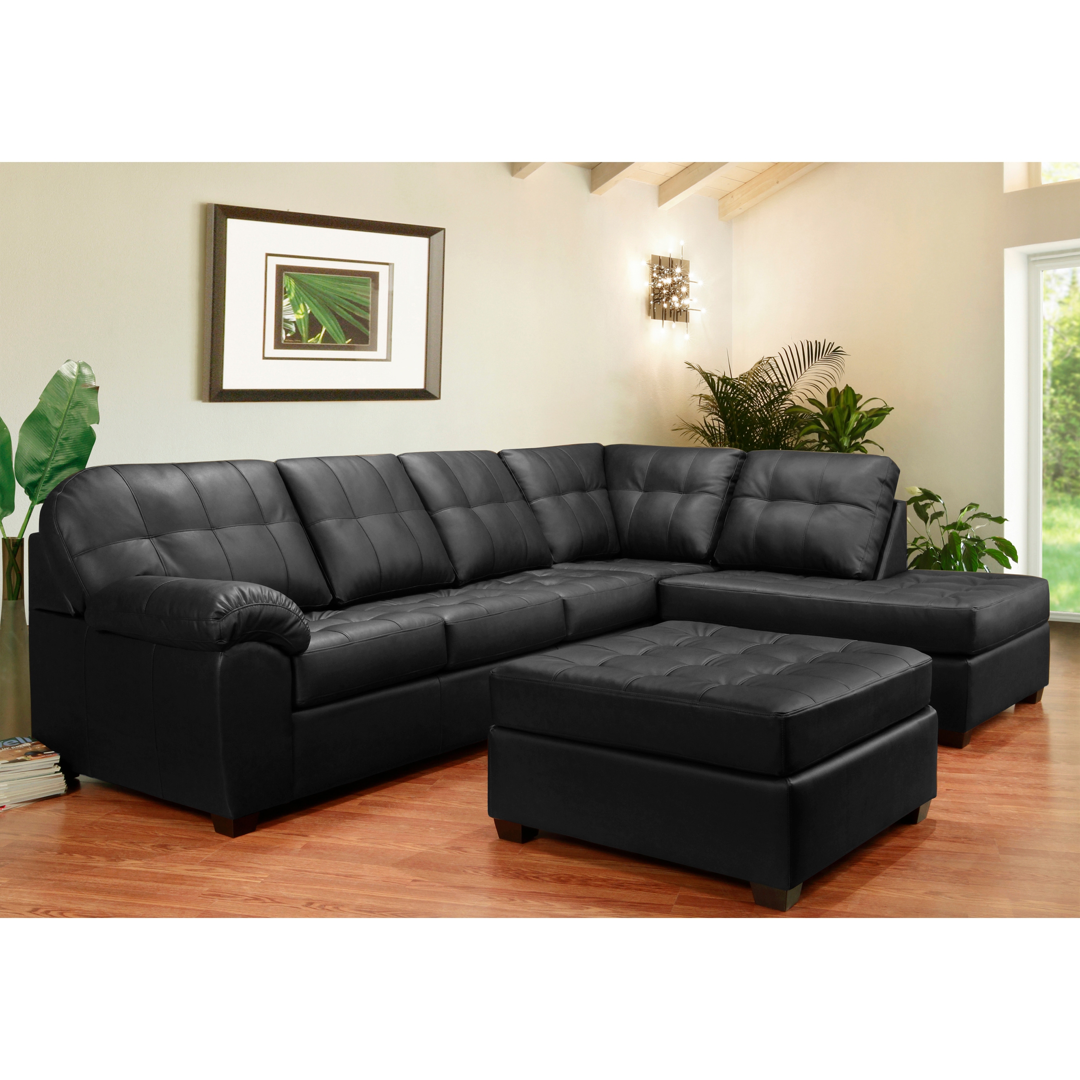Emerson top grain leather tufted sectional sofa and ottoman hotsell