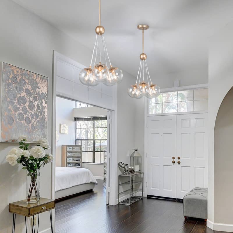 Modern Glam 5-Light Globe Cluster Chandeliers Glass Kitchen Island Pendant Lighting for Dining Room - D 16.5'' x H 85''