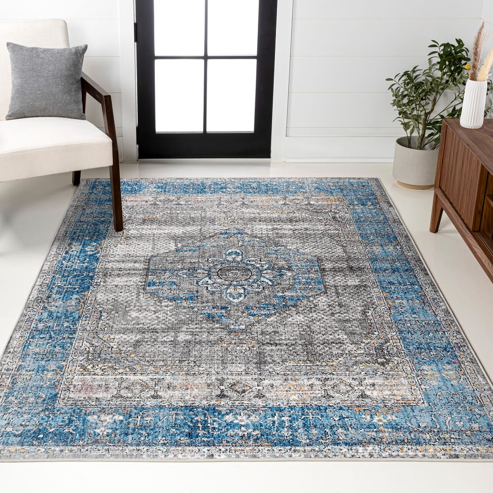 Cassia Vintage Medallion Peacock Blue/Gray Area Rug