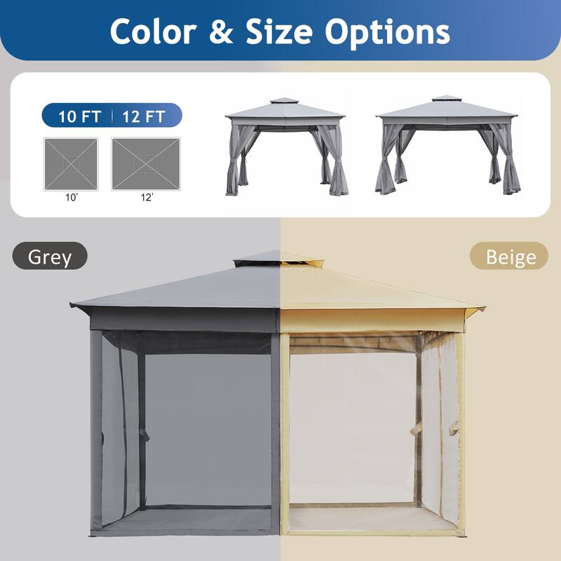 10"x10"/10"x12" Outdoor Gazebo Tent with Double Roof and Mosquito Netting