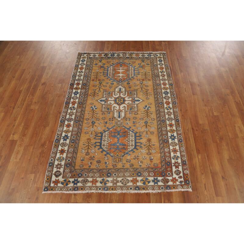 Hand Knotted Oriental 100% Wool Carpet Traditional Floral Brown Gharajeh Area Rug - 5' 6'' X 3' 9''