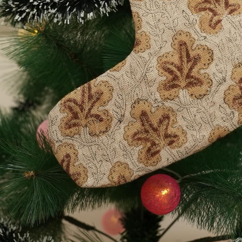 Fabdivine Hand Block Floral Print Christmas Knit Stockings, Home Decorative Gift Use - 16"X6.5" - Pushap Samita- Brown, Mustard - Christmas Stockings