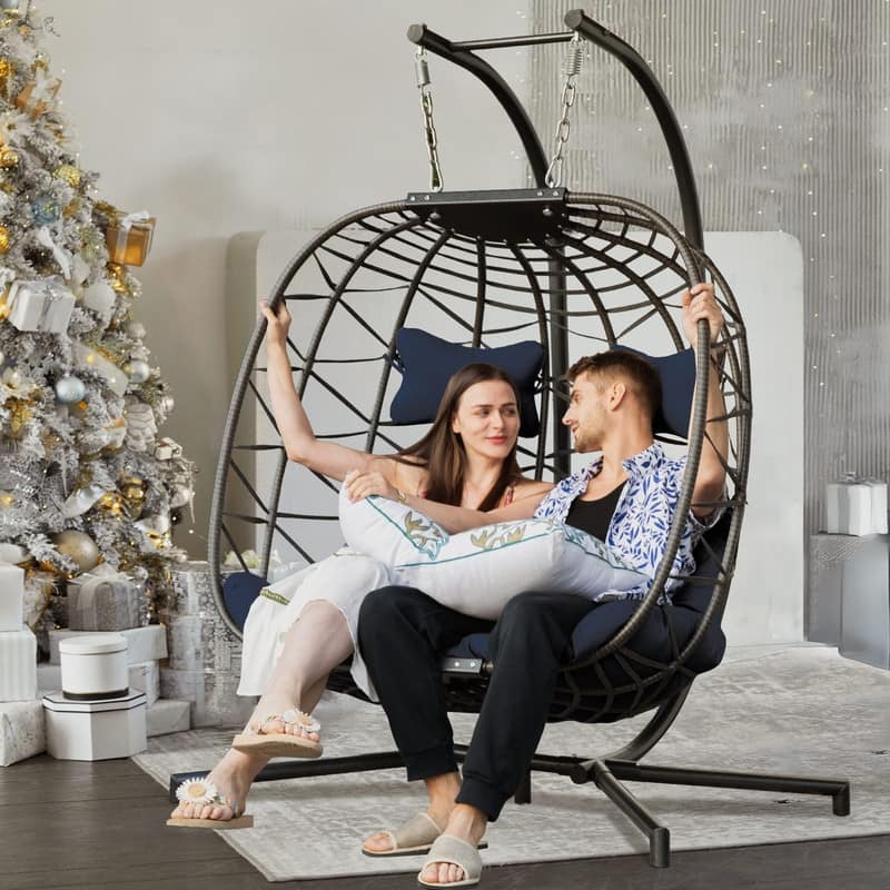 FINCATI Outdoor Oversized Double Egg Chair Swing, 700 lbs Double Egg Chair Outdoor, 2 Person Egg Chair Swing, Hanging Egg Chair