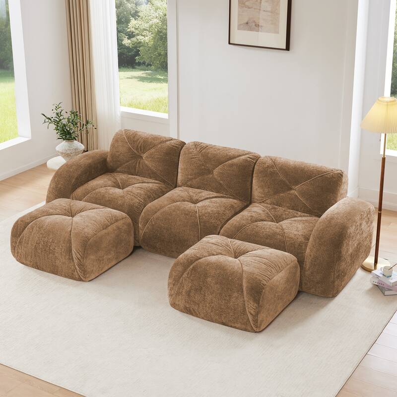 U-shaped Boneless Sofa, Tufted Design, 32D High Density Sponge, Bottom Anti-Slip Design, No Assembly Required Bottom - Camel
