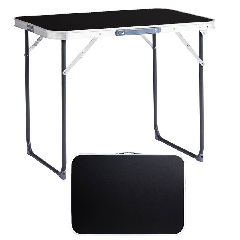 Portable 2.3ft Aluminum Folding Table for Outdoor Camping - 27.56" x 19.69" x 23.62" - Black