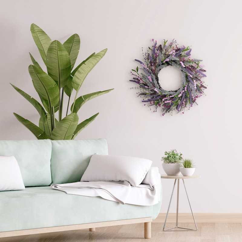 Lavender Floral Artificial Spring Wreath - 24" - Purple