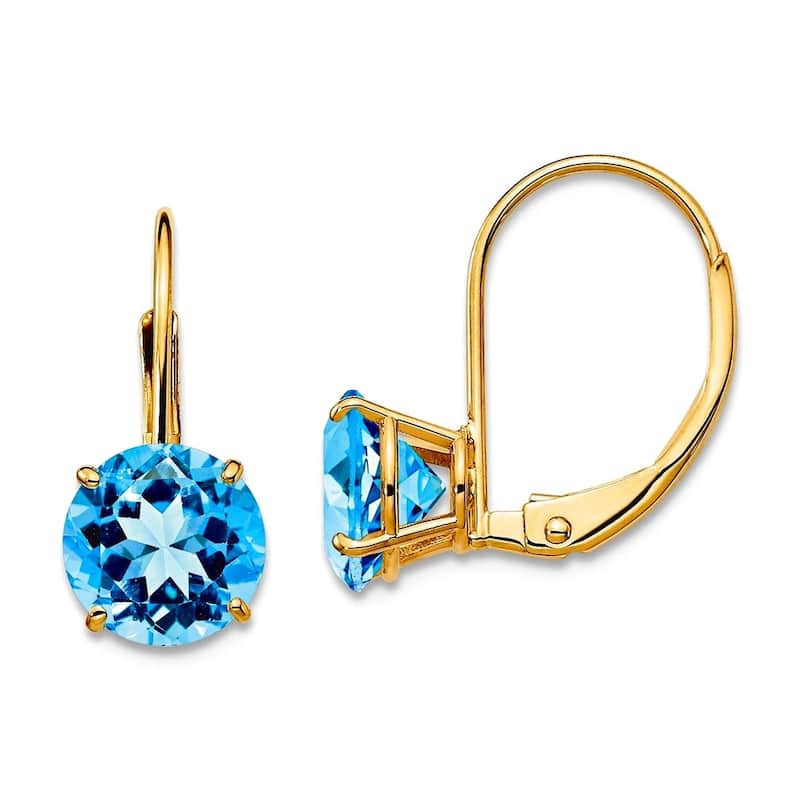 Curata 14k Yellow Gold 7mm Round Genuine Gemstone Lever-back Earrings - 18x7mm - Blue Topaz