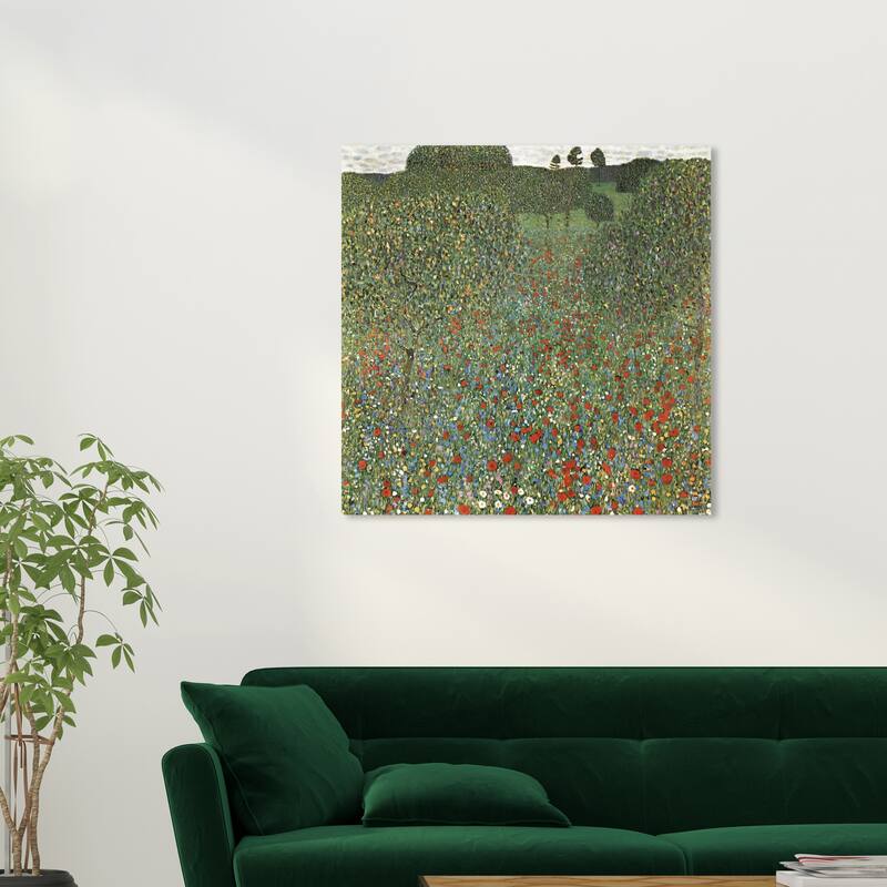 Wynwood Studio Canvas Floral and Botanical Gustav Klimt - Mohnfeld Green and Traditional Wall Art Canvas Print - 30 x 30