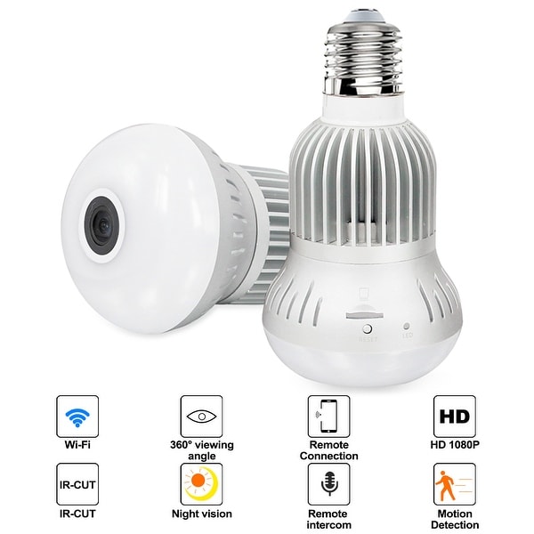 Wifi Light Bulb Hidden Camera Security IP Cam Night Vision 360°Motion Sensor 