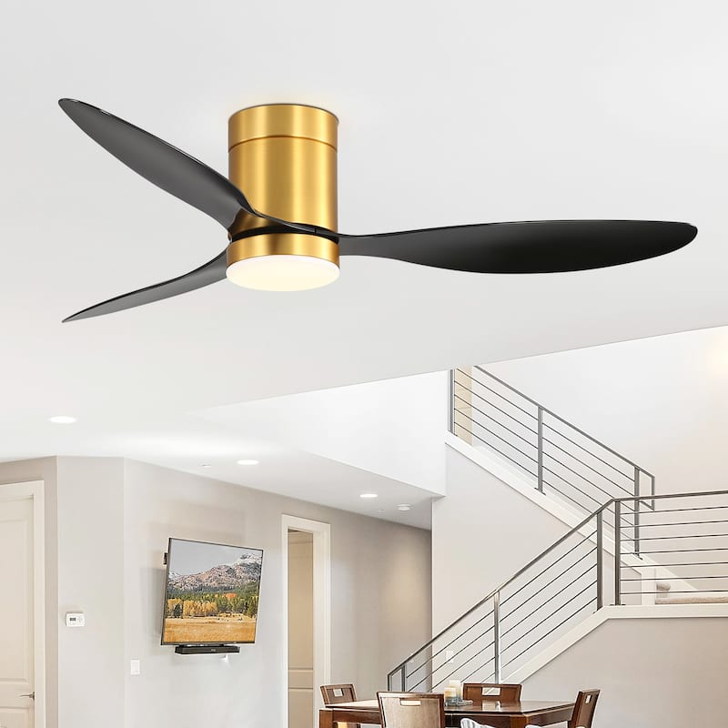 52-in LED Indoor Flush Mount Ceiling Fan with Light Remote (3-Blade) - Black
