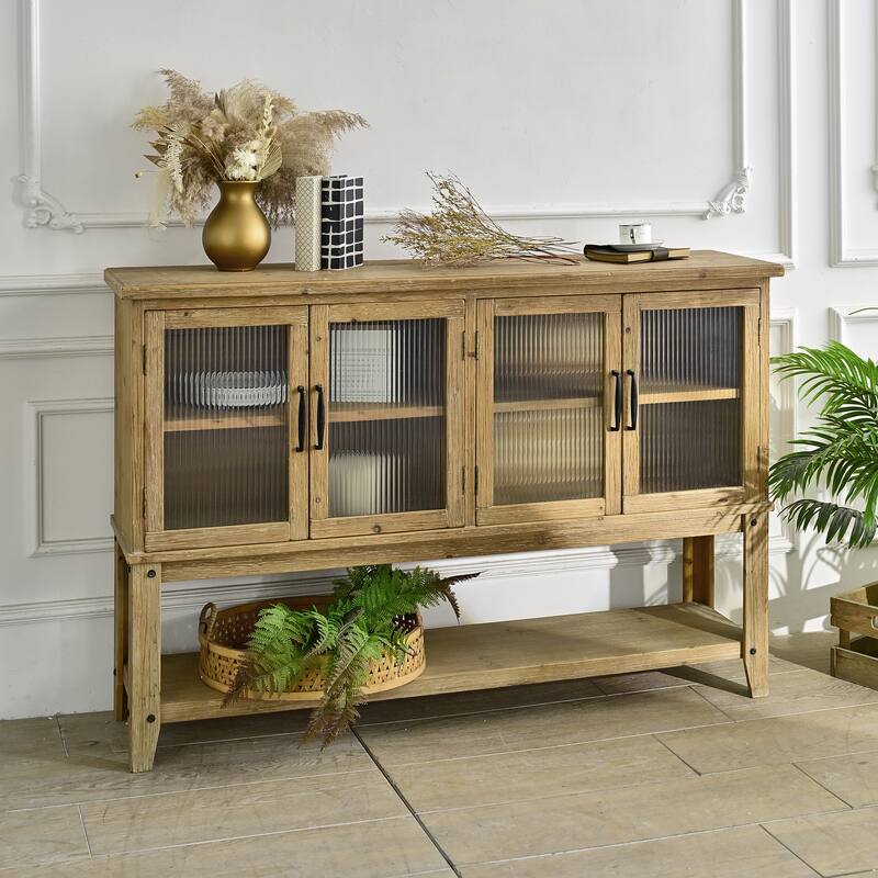 GDFStudio Evander Rectangle Wooden Cabinet with Storage Shelf and Glass Door