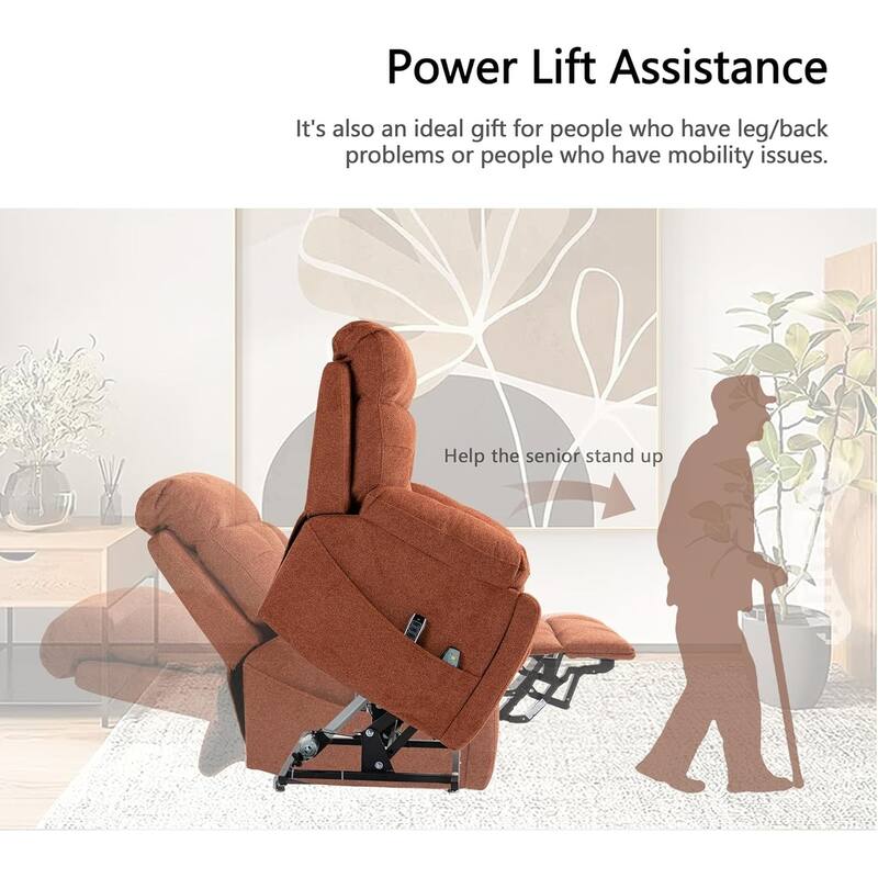 Luxury Electric Lift Recliner with Heat, Massage, 180° Recline, 4 OKIN Motors, Dual Remotes, and Cup Holders.
