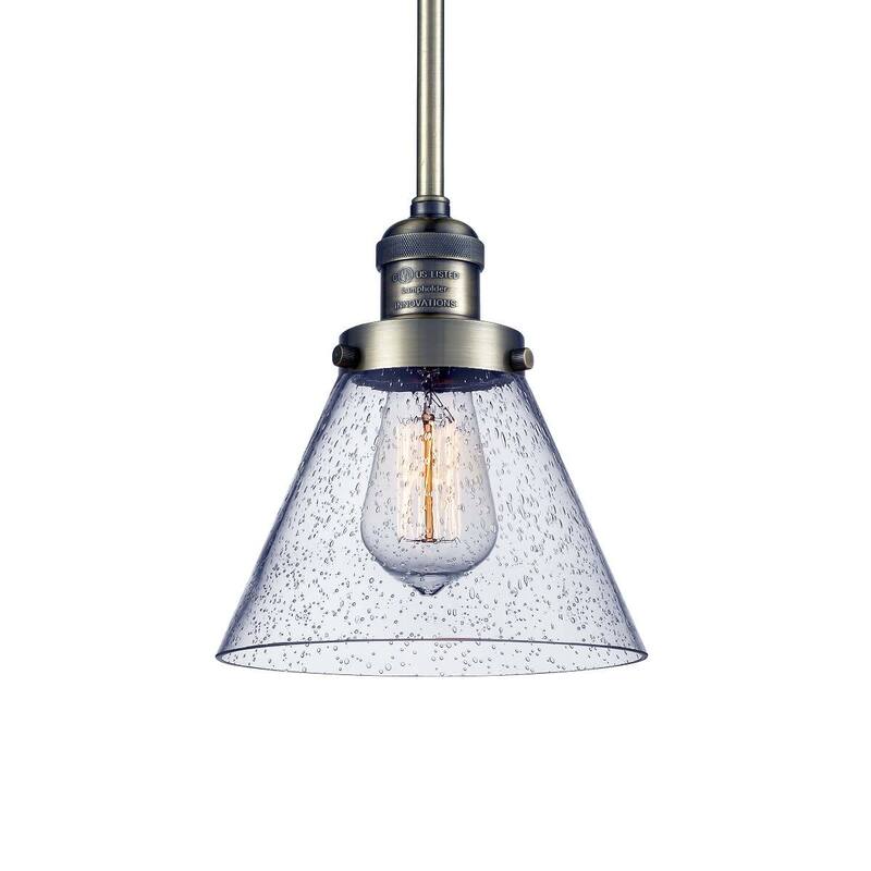 Innovations Lighting Large Cone Single Light 8" Wide Mini Pendant with - Antique Brass / Seedy