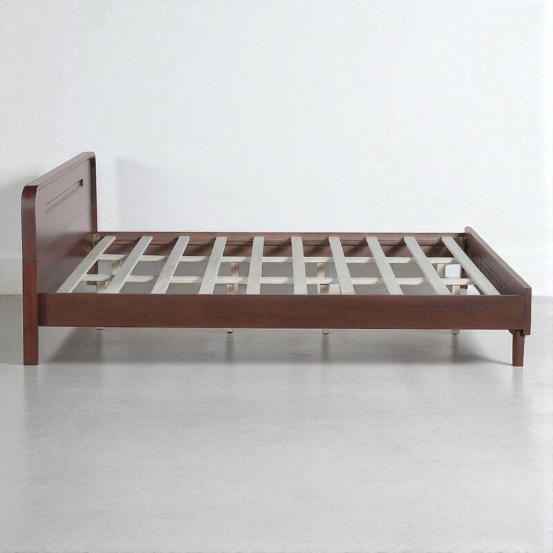 Queen/King Size Bed with Solid Pine Wood Frame, No Box Spring, Stable, Elegant Headboard