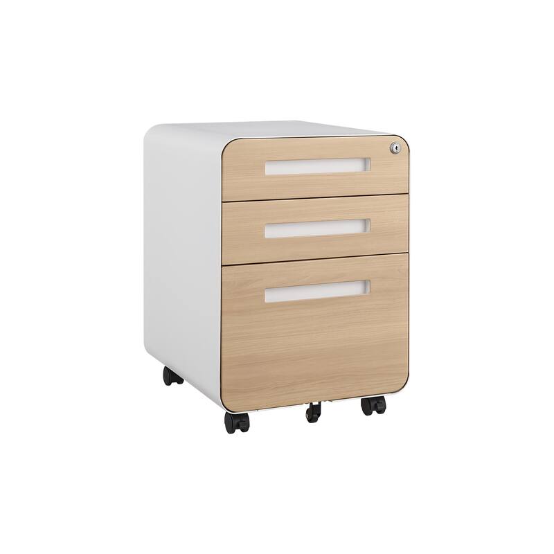 3-Drawer Locking Mobile File Cabinet with Wheels, Metal Home Office Storage Cabinet with Pencil Tray & Hanging Bars