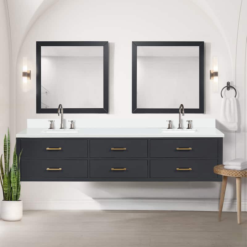 Castor 60 in W x 22 in D Black Double Bath Vanity, White Quartz Top, and 28 in Mirrors - 84 - Black