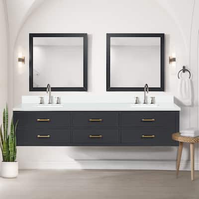 Castor 60 in W x 22 in D Black Double Bath Vanity, White Quartz Top, and 28 in Mirrors