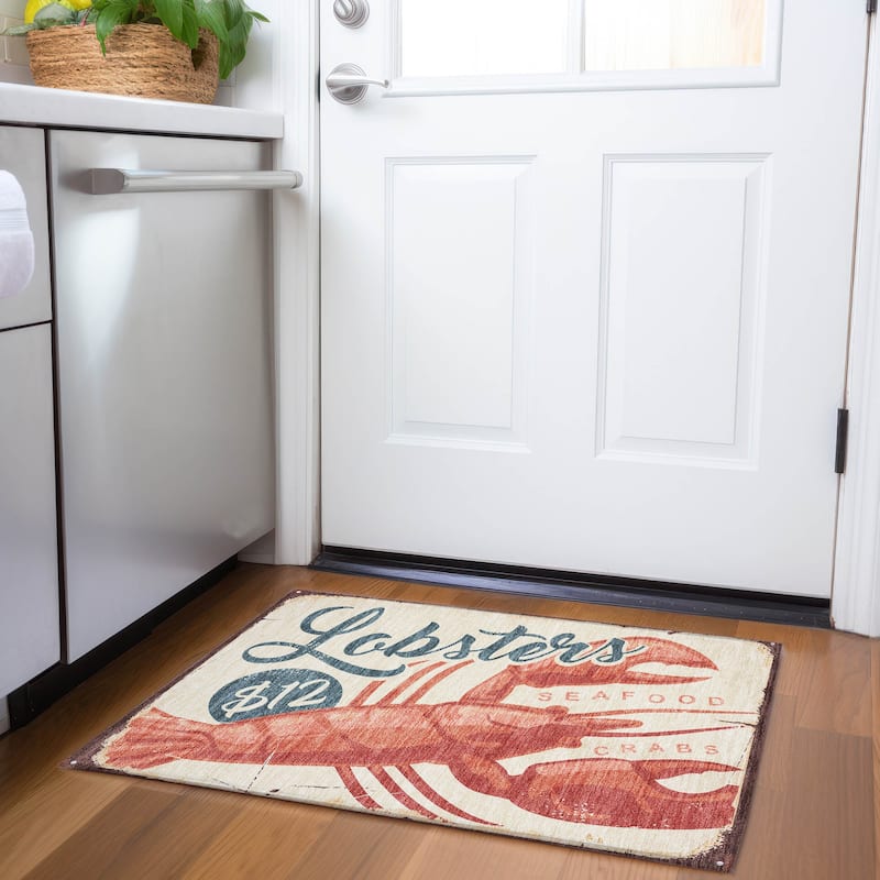 Premium Washable Super Soft Lobster Market Mayfield Rug - Multi - 1' 8" x 2' 6" - Rectangle