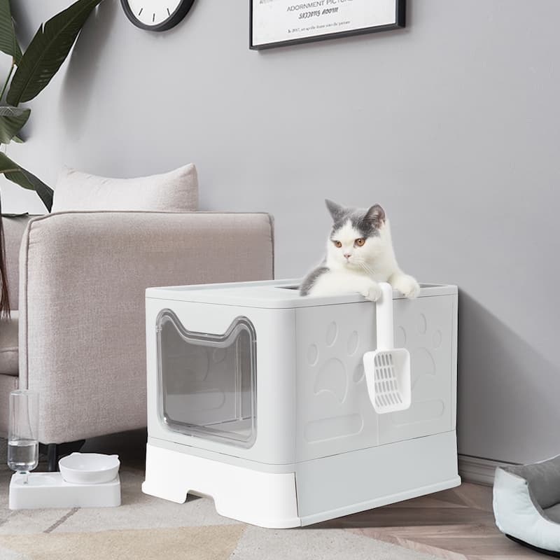 Foldable Cat Litter Box with Lid Large Top Entry Cat Toilet