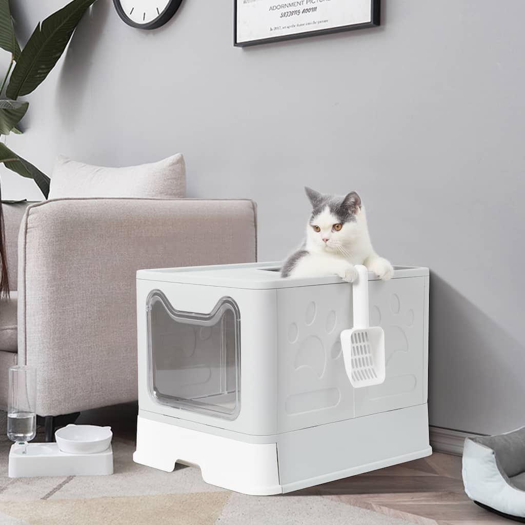 Foldable Cat Litter Box with Lid Large Top Entry Cat Toilet