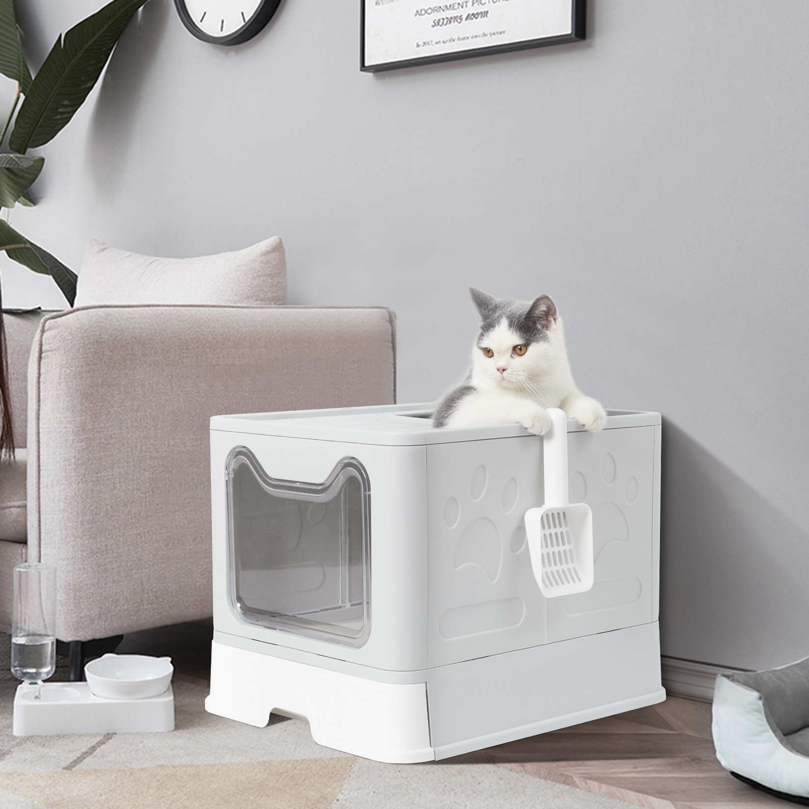 Foldable Cat Litter Box with Lid Large Top Entry Cat Toilet
