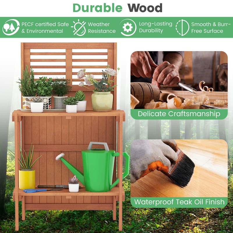 Costway Wood Potting Bench Waterproof Garden Table with 2-Tier Open - See Details