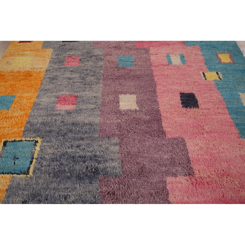 Geometric Moroccan Oriental Area Rug Handmade Multi-Color Wool Carpet - 7'1" x 10'3"