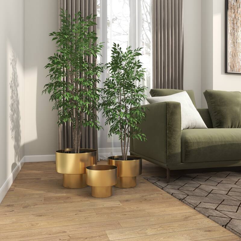 Gold Metal Brushed Indoor Outdoor Planter (Set of 3)