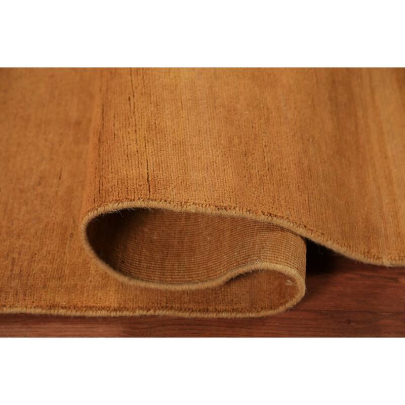 Modern Gabbeh Oriental Rug Handmade Solid Yellow Wool Carpet - 5'0" x 6'6"