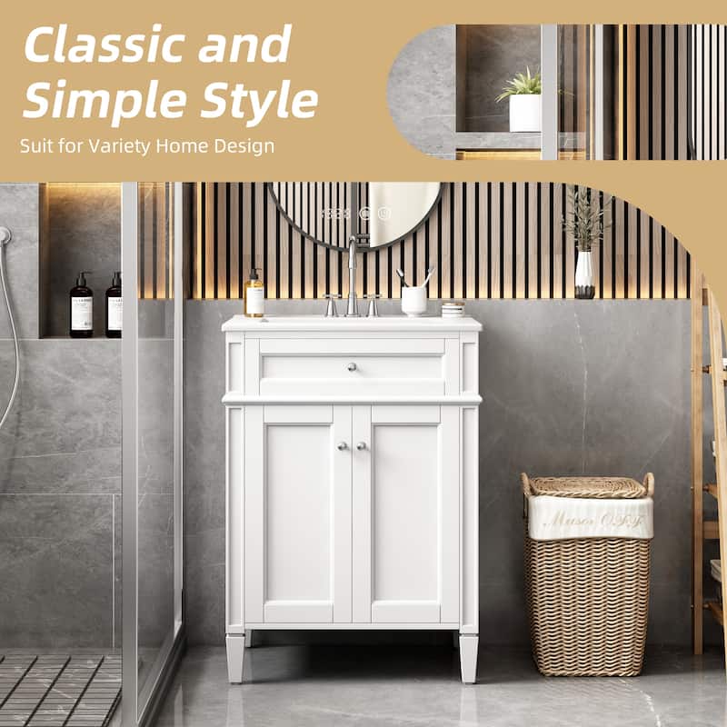 24" Bathroom Vanity With 2 Doors And Tip-Out Drawer, Bathroom Storage Cabinet With Sink, Soft-Closing Doors With Organizers