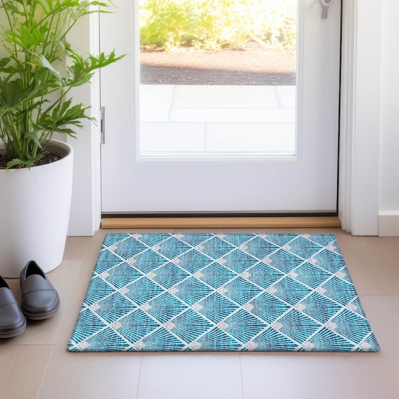 Premium Washable Super Soft Diamond Trellis Mayfield Rug - Teal - 1'8" x 2'6"