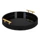 Kate and Laurel Lipton Round Decorative Tray with Metal Handles - 18" Diameter - Black/Gold