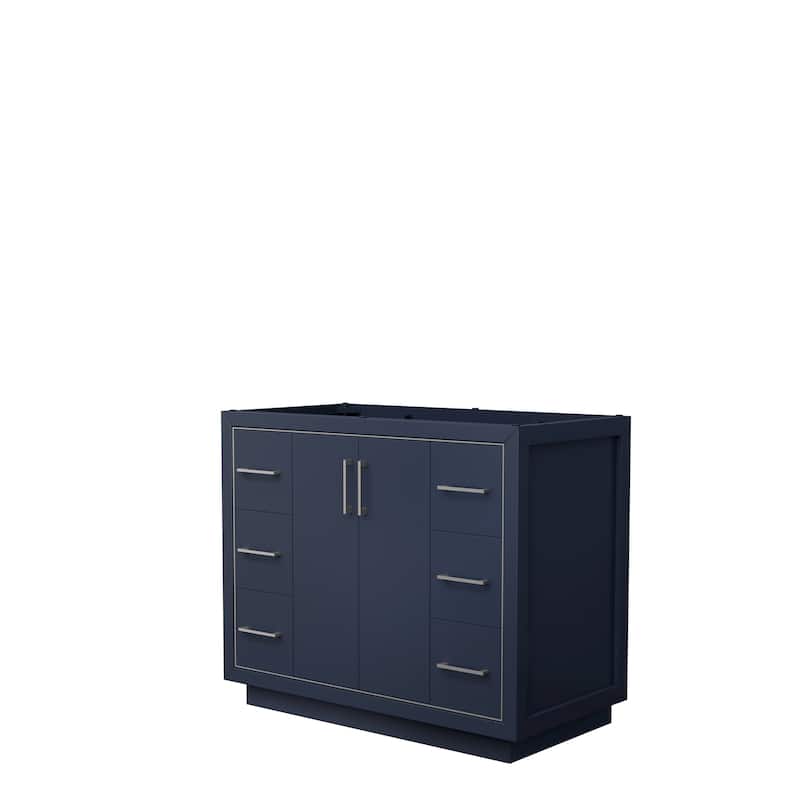 Icon Single Bathroom Vanity Cabinet, No Mirror - 42-Inch Single - Dark Blue, Brushed Nickel Trim, No Top