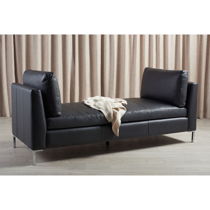 SAFAVIEH Couture Shirl Leather Bench - 81 In W x 32 In D x 34 In H - 81Wx32Dx34H - Black