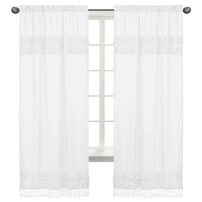 White Boho Bohemian 84in Window Treatment Curtain Panel Pair - Solid Shabby Chic Princess Luxurious Luxury Elegant Tassel Fringe