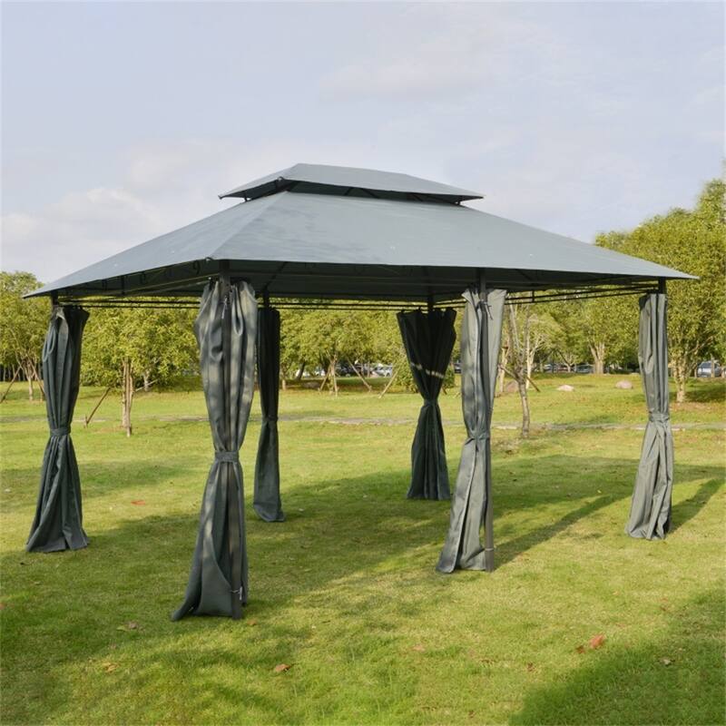 Extra Large Two Tier Canopy Gazebo in Sage Gray with Powder Coated Steel Frame and PA Coated Polyester Canopy