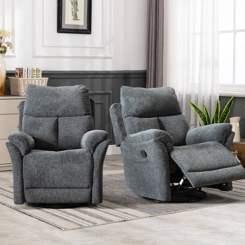Swivel Rocker Fabric Recliner Chair Manual Reclining Sofa Set of two - Smoke Grey