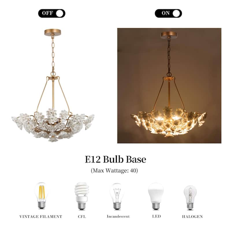 Cotia Mid-century Modern Bowl Chandelier 3-light Ceiling Light Handmade Ceramic Flower Dining Room - D 20" x H 82"