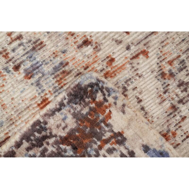 Hand Knotted Oriental Viscose Silk Carpet Modern Abstract Beige & Ivories Abstract Area Rug - 7' 7'' X 5' 7''