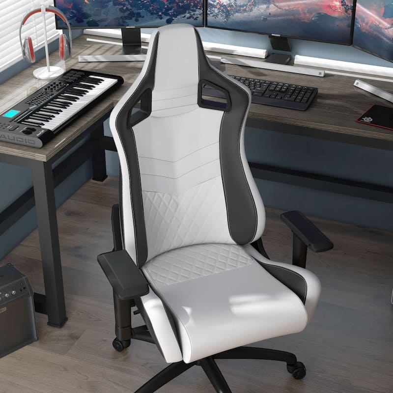 Olive White Vegan Leather Reclining Gaming Chair by Furniture of America