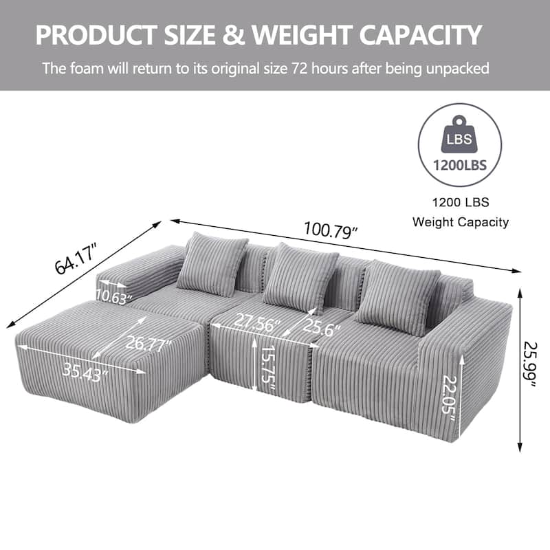 L-Shaped Cloud Sofa, Deep Seat Modular, Plush Minimalist, No Assembly