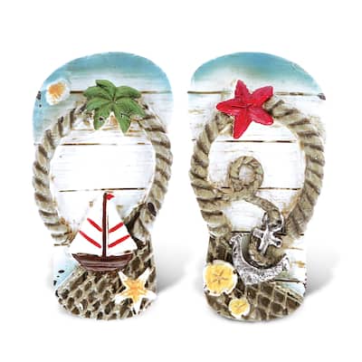 CoTa Global Flip Flops Refrigerator Nautical Beach Magnets Set of 2 - 0.6″Lx2″Wx3.65″H