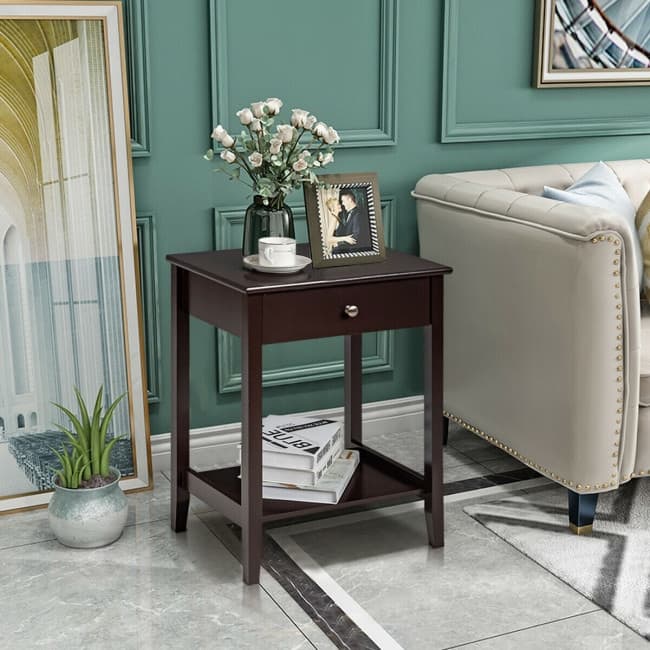 Wooden Nightstand End Table Storage Display