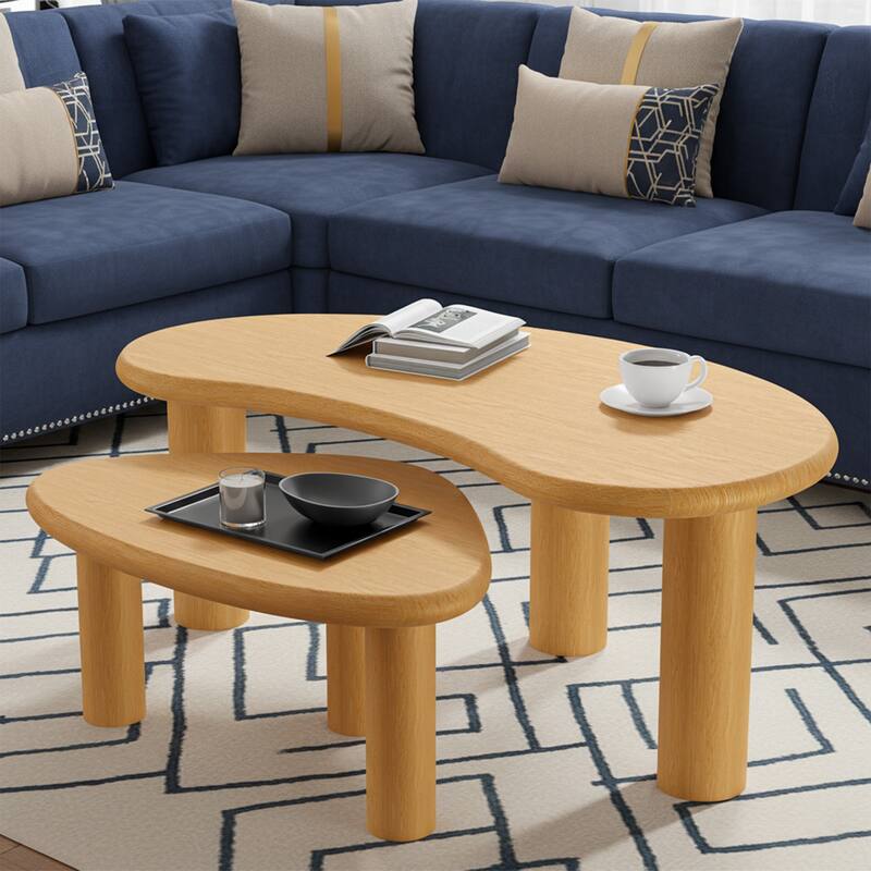 Scandinavian Solid Wood Nesting Coffee Tables - Nested Design - 48*25 - Natural Wood