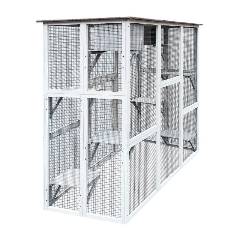 Outdoor Cat Enclosure with Roof, Platforms & Boxes, 30" to 70.9" Wide